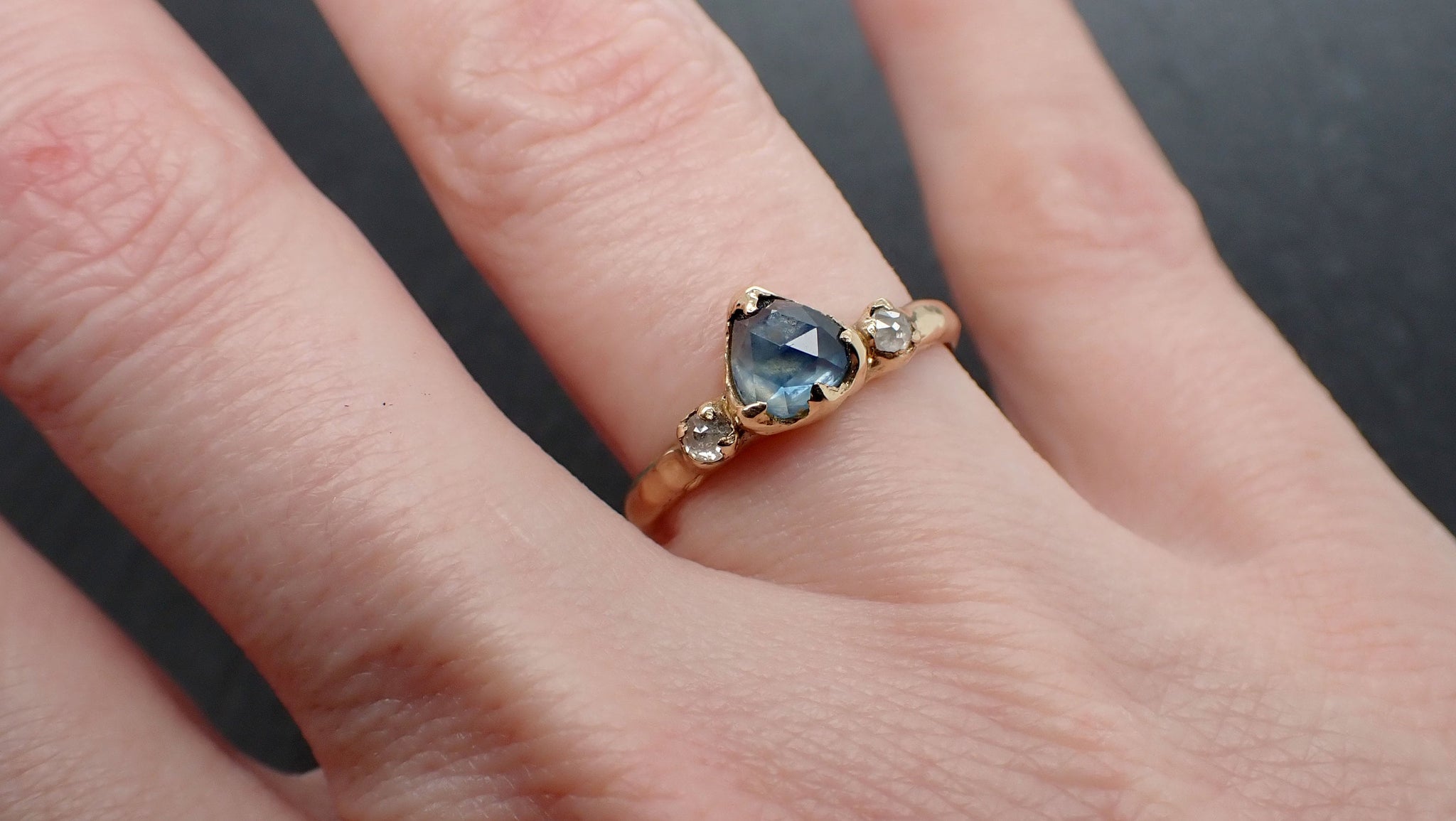 Fancy cut Montana blue Sapphire Yellow 14k gold Multi stone Ring Gold Gemstone Engagement Ring C3478