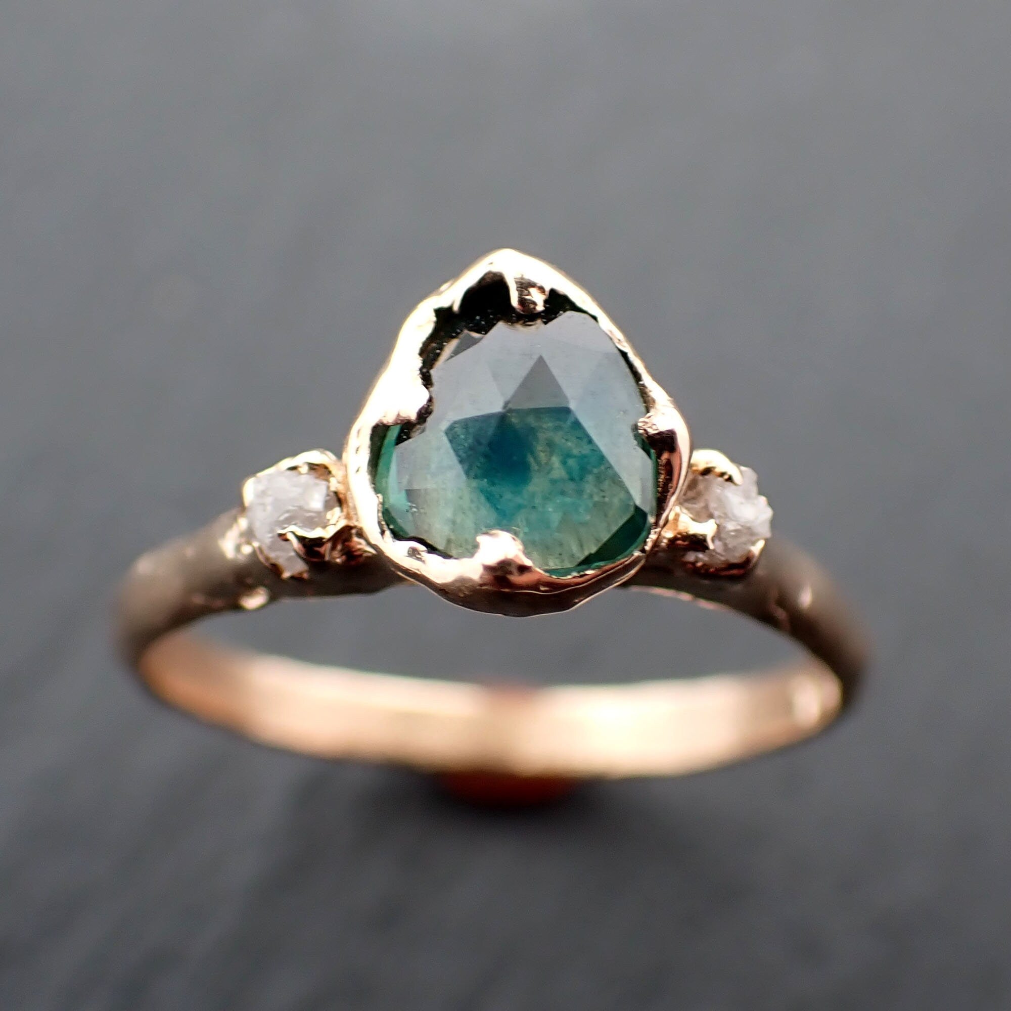 Fancy cut blue Montana Sapphire and diamonds 14k Rose Gold Engagement Wedding Ring Custom Gemstone Ring Multi stone Ring 2479