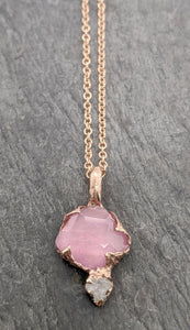 Partially Faceted pink Sapphire and rough diamond 14k Rose gold Pendant Necklace gemstone Jewelry byAngeline 2089
