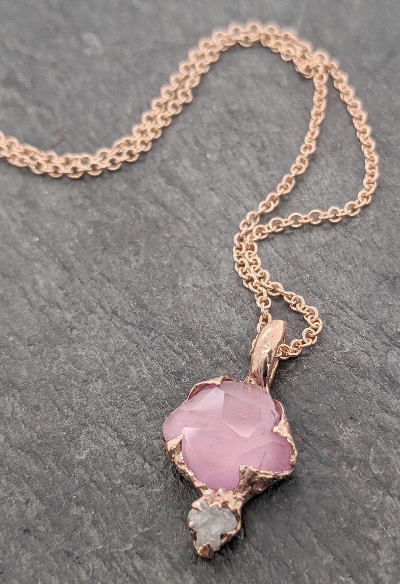 Pink Sapphire Necklace Rose Quartz Necklace Pink Gemstone Necklace Pink Drop Necklace Paperclip Chain 14K Pink Ruby Necklace Valentine's Day